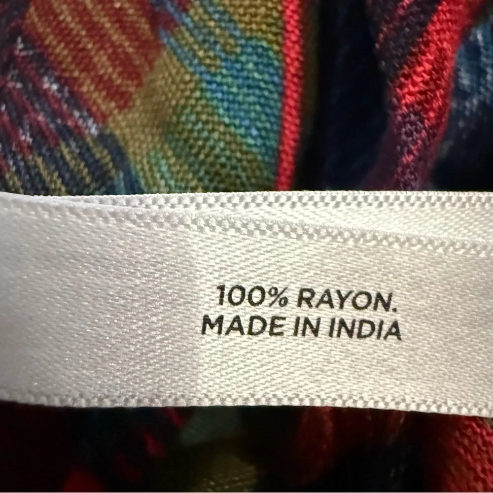 Talbots‎ Plaid Rayon Scarf Red Green Blue Fringe Wrap NWT